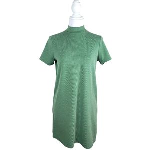 Forever 21 Dress Women Small Green Sage Sweater Turtleneck Mini Short Sleeve